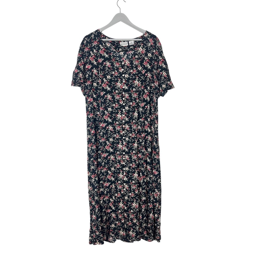 Vintage 90s ditzy, floral grunge button front dress corset back maxi whimsigoth